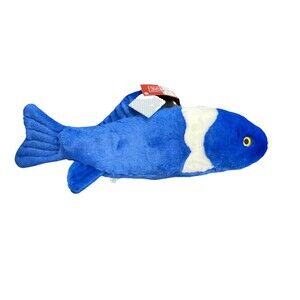 Fluff & Tuff Blue Fish Dog Toy Plush Durable Squeaker NWT